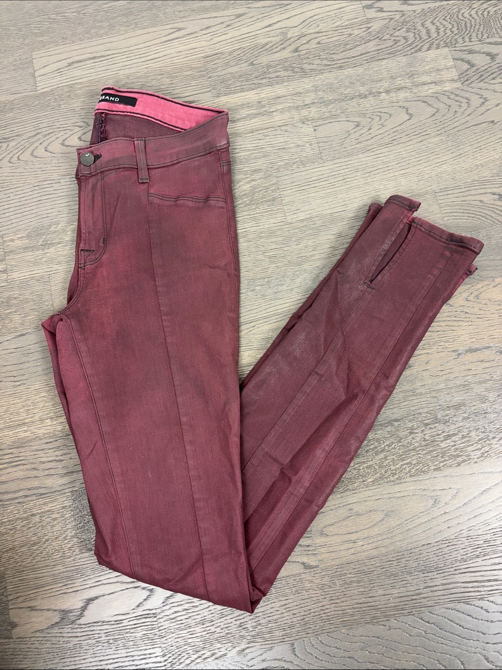 J Brand Vera Skinny Jeans Burgundy Coated